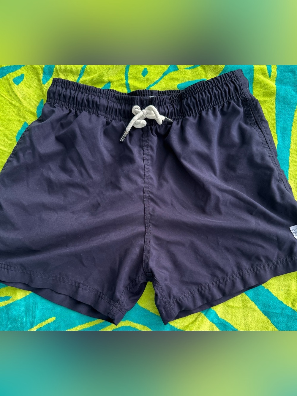 Men's Navy Athletic Swim Shorts with Elastic Waist and Drawcord